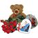 red roses with chocolates and teddy